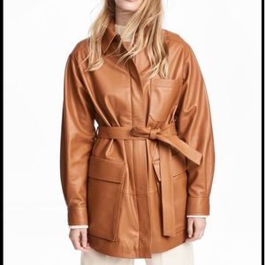 H&M belted brown genuine leather jacket